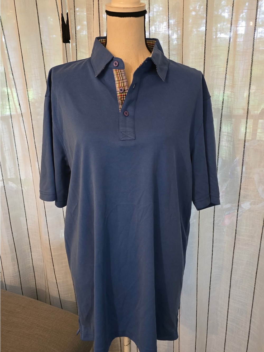 Bugatchi Blue Polo with Plaid Placket